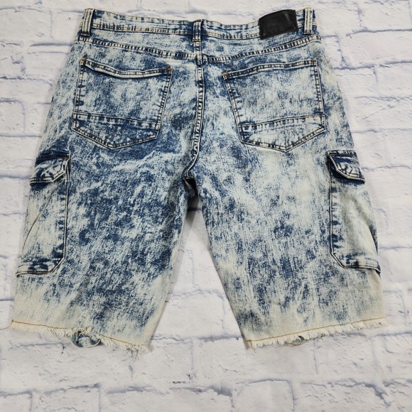 Encrypted Denim Cargo Shorts MENS SIZE 38 Blue Acid Wash Stretch - Picture 5 of 10